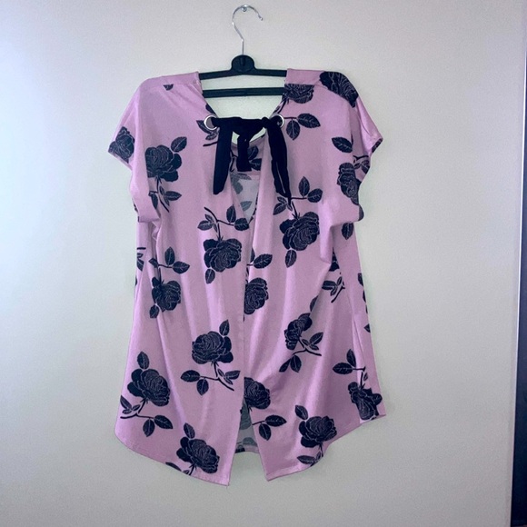 Lily Morgan Pink Dress Top w/ Black Roses - Picture 2 of 5